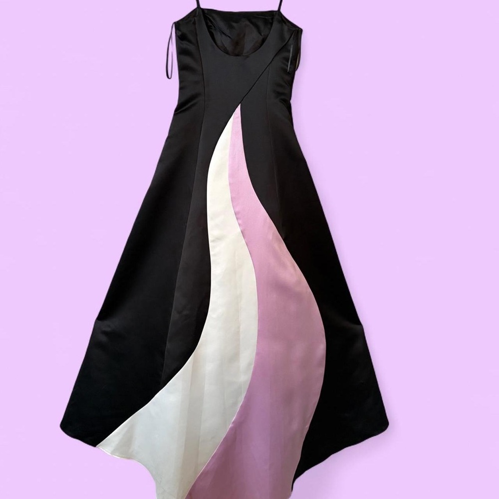 1990s Jessica McClintock Black Pink Swirl Princess Formal Prom Dress